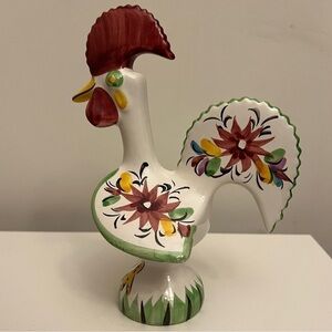 Portuguese Ceramic Rooster Handpainted, White with red, green and yellow
